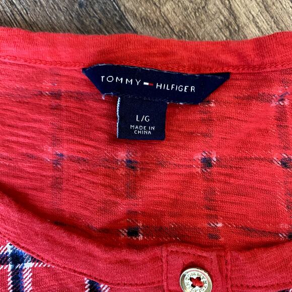 Tommy Hilfiger Women's Red Plaid 3/4 Sleeve Top L - Picture 4 of 8